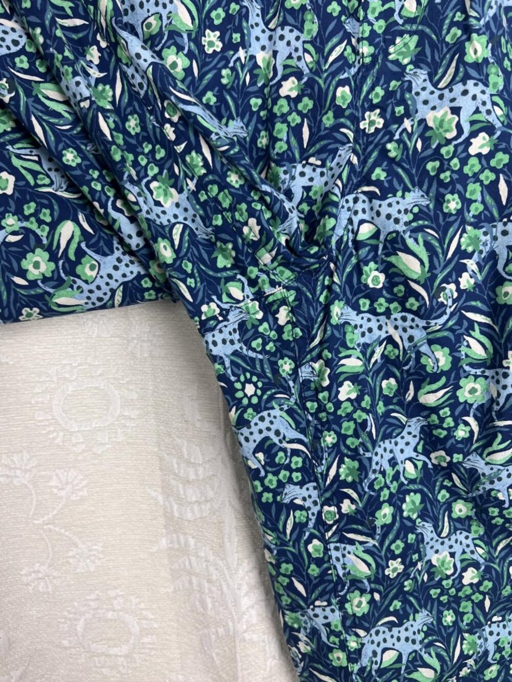 J.Crew Fauna Floral Blue Spotted Leopard Cotton Poplin Pajama Set lounge sleep M - Picture 11 of 15